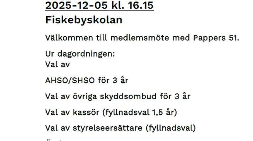 Medlemsmöte dec 2025